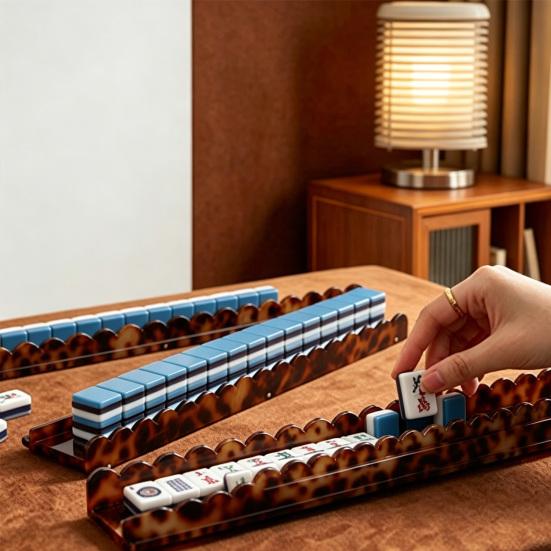 Mahjong Rack with Detachable Magnetic Pusher, Scalloped Acrylic Mah Jongg Tile Holder & Pusher Set, American Mahjong Accessories