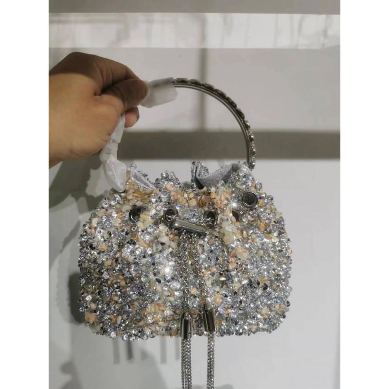 2026 Womens Crystal-Embellished Crossbody Bag Fringe Detail Small Square Shoulder No Top Handle