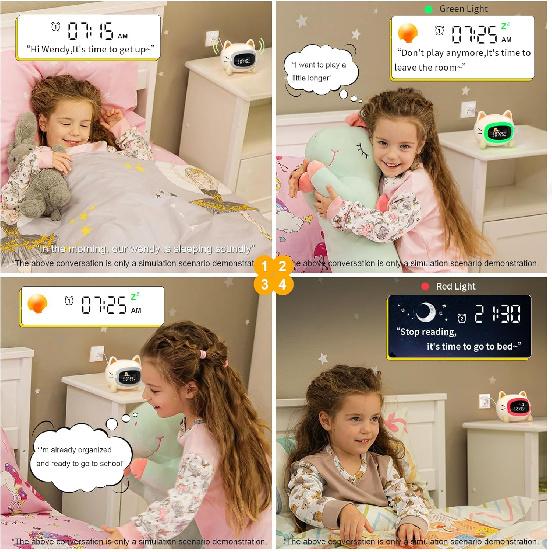 Kids Alarm Clock Ok to Wake Alarm Clock for Kids, Toddlers Night Light Clock for Bedroom, Cat Alarm Clock with Sleep Training and Sound Machine,