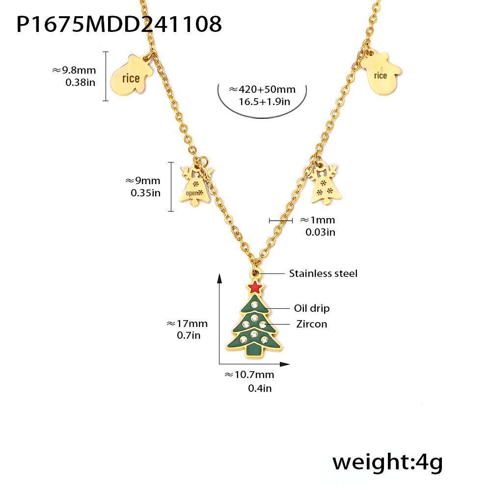 

Mily Christmas Collection: Green Enamel Zircon Tree, Gloves & Reindeer Pendant Necklace - Romantic Gift for Women