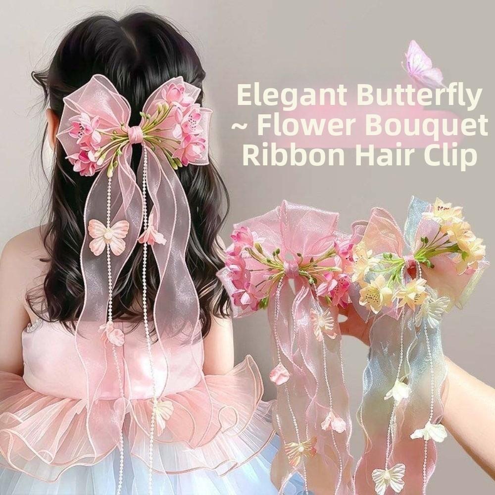 Mesh-textiled Jumbo Organza Bowknot Beaded-streamer Tulle Ribbon Streamers Toddlers