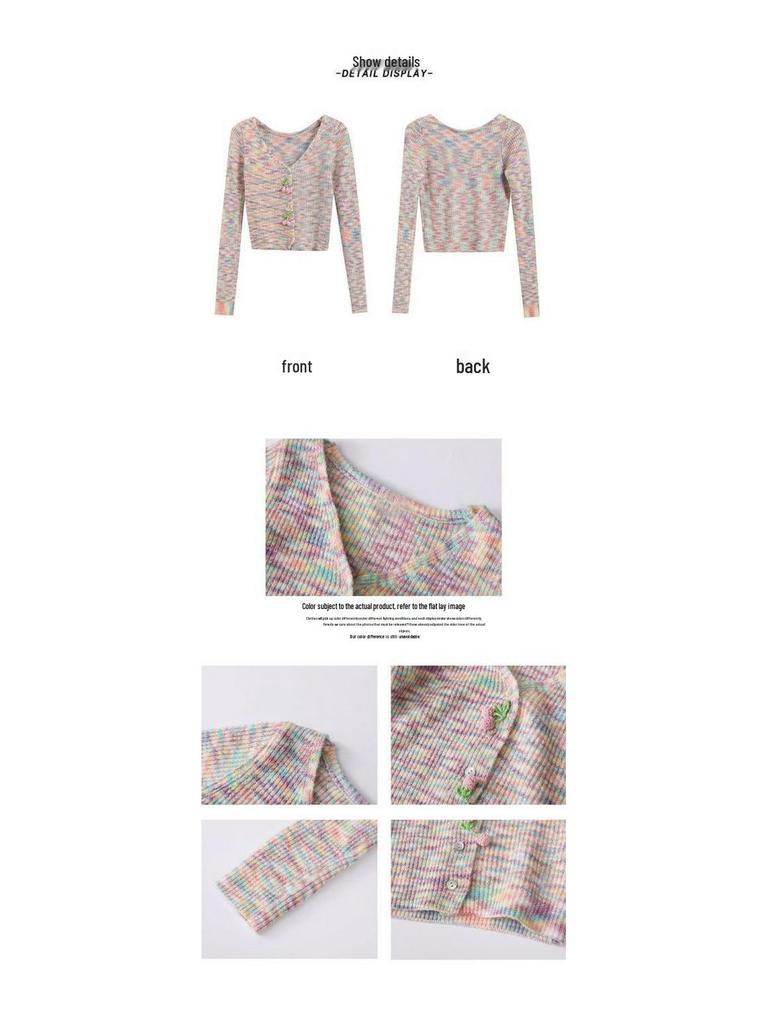 Rainbow V-Neck Cardigan Sweater: 2025 Women's Slim Fit Knitted Autumn/Winter Top