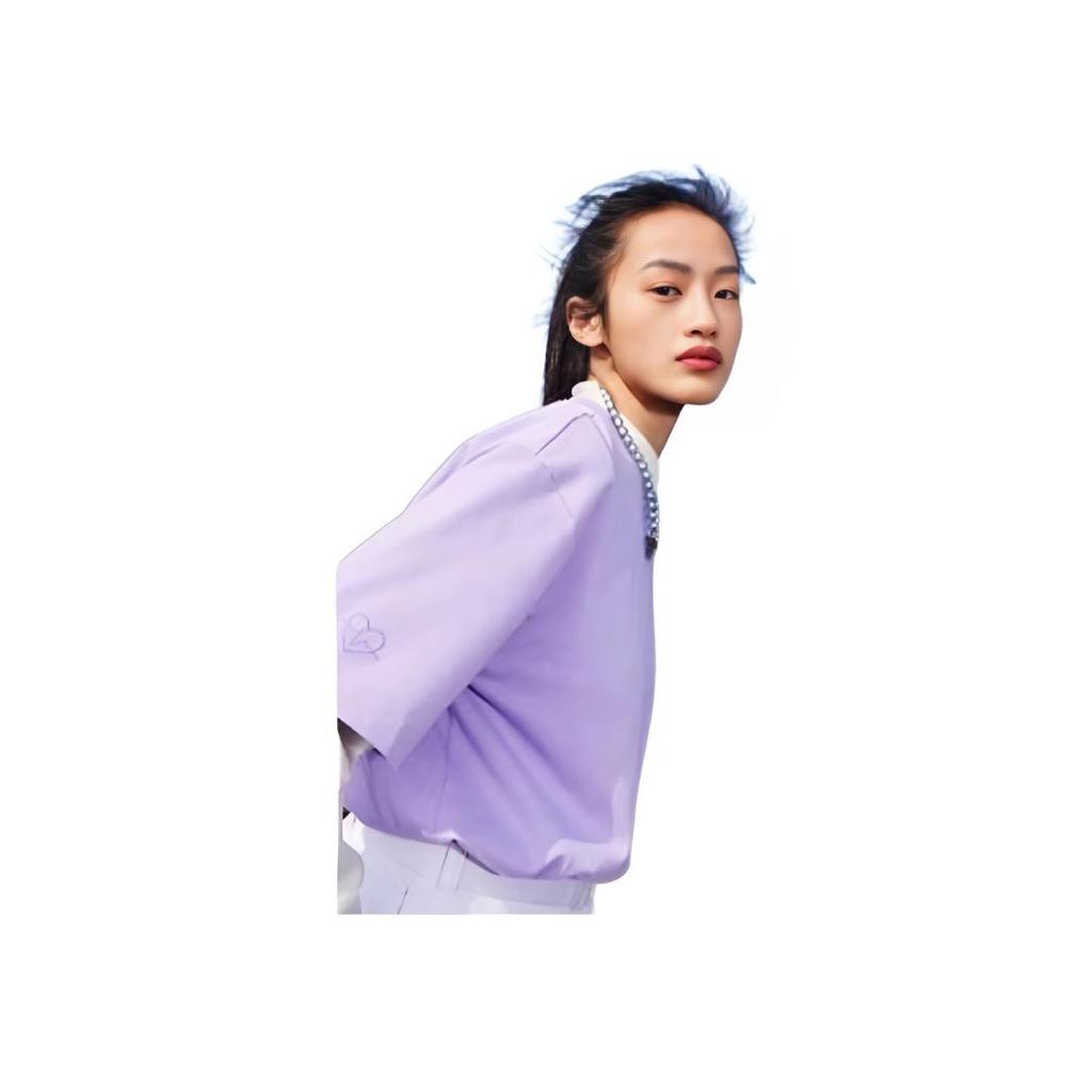 Li Ning Sports Lifestyle Series Letter Print Round Neck T-Shirt Unisex Tops Purple AHSS881-2