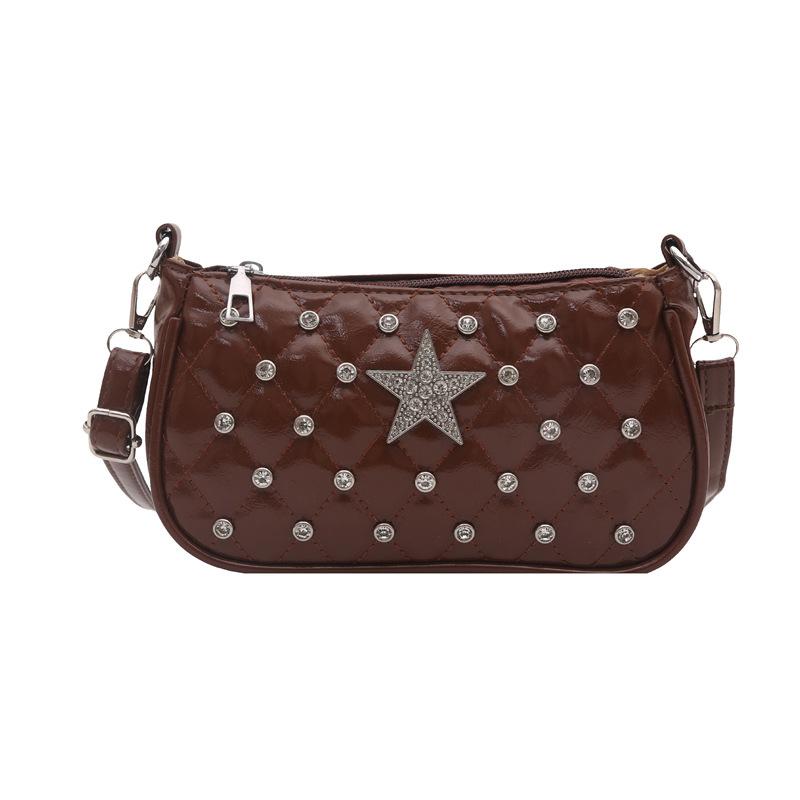 Xiaoxiangfeng сумка под мышкой женская 2025 новая модная нишевая ромбовидная квадратная сумка универсальная на плечо сумка-мессенджер коричневый