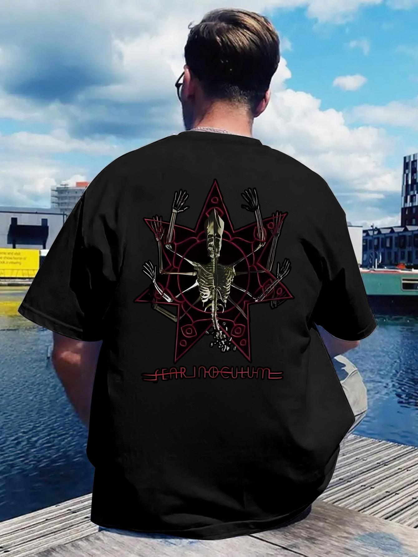 

Vintage Heavy Metal Graphic T-shirt - Back Print Retro Rock Band Tee with Red Pentagrams XXXL