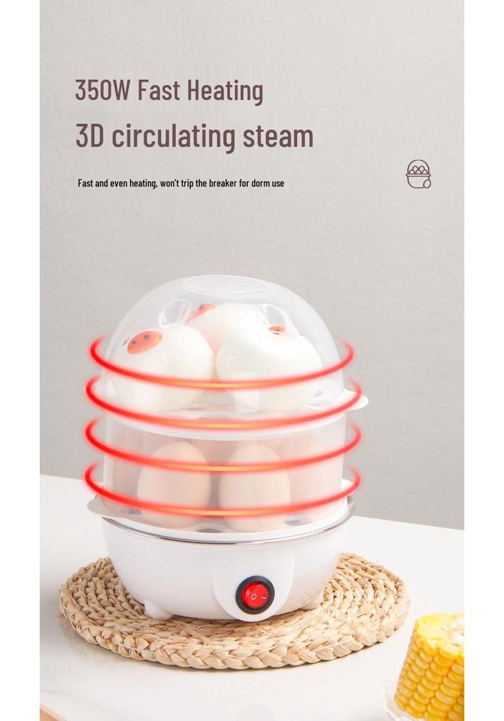 Compact Multi-Functional Egg Cooker: Single-Layer Steamed Egg Machine for Dorm Breakfasts, Anti-Dry Burning Feature
