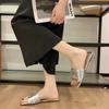 Fashion Ladies Shoes 2024 Brand Basic Women's Slippers Fashion Crystal Daily Slippers Women Summer Square Toe Peep Toe Flat Slippers