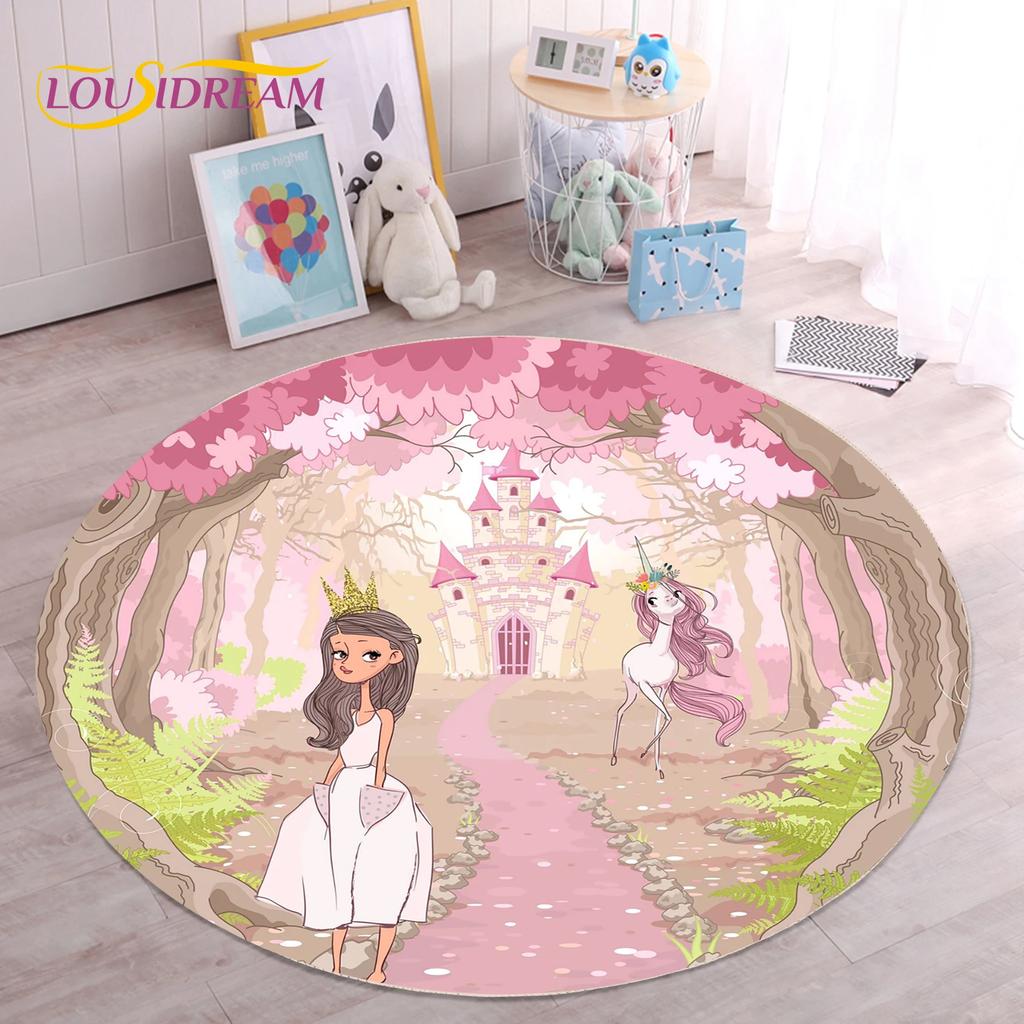 Cute Ballet Girl Ballerina Fairy Unicorn Cartoon Round Area Carpet Rug for Living Room Bedroom Kids Decor,Pet Area Rug Non-slip