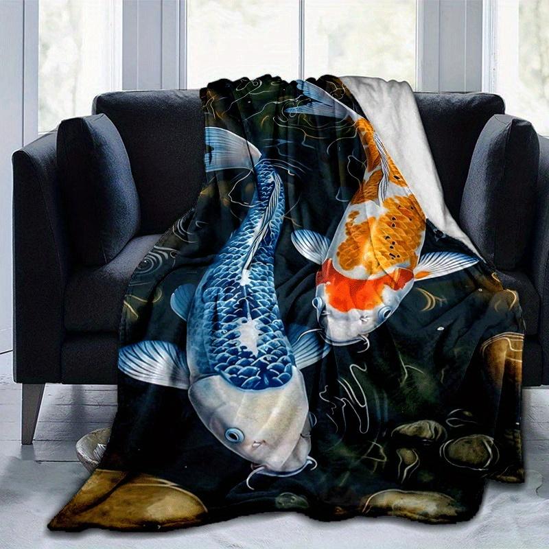 

1pc Fish Printing Lightweight Flannel Blanket, Comfortable and Warm Blanket, for Camping Sofa Bed and Couch Office, Gift 100x150cm