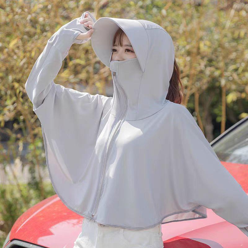 Large Brim Sun Protection Clothing for Women In Summer, Ice Silk Jacket, Sun Protection Cardigan for Cycling and Electric Vehicles, UV Protection