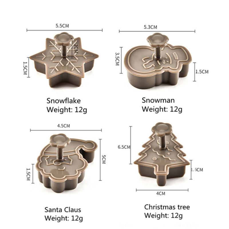 4pcs Stamp Biscuit Mold 3D Cookie Plunger Cutter Pastry Decorating DIY Food Fondant Baking Mould Tool Christmas Tree Snowman