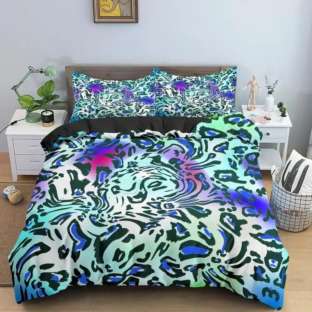 Colorful Leopard Print Bedding Set Gradient Cheetah Pattern Duvet Cover Set Animal Skin Quilt Cover with Pillowcases