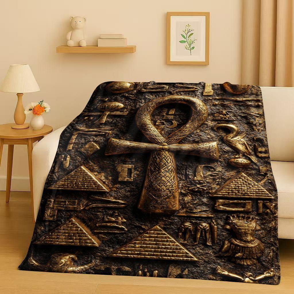 3D Ancient Egypt Pictographic Eye of Horus Flannel Blanket,Ultra Soft Warm Plush Throw for Home Bedroom Bed Sofa Cover Office