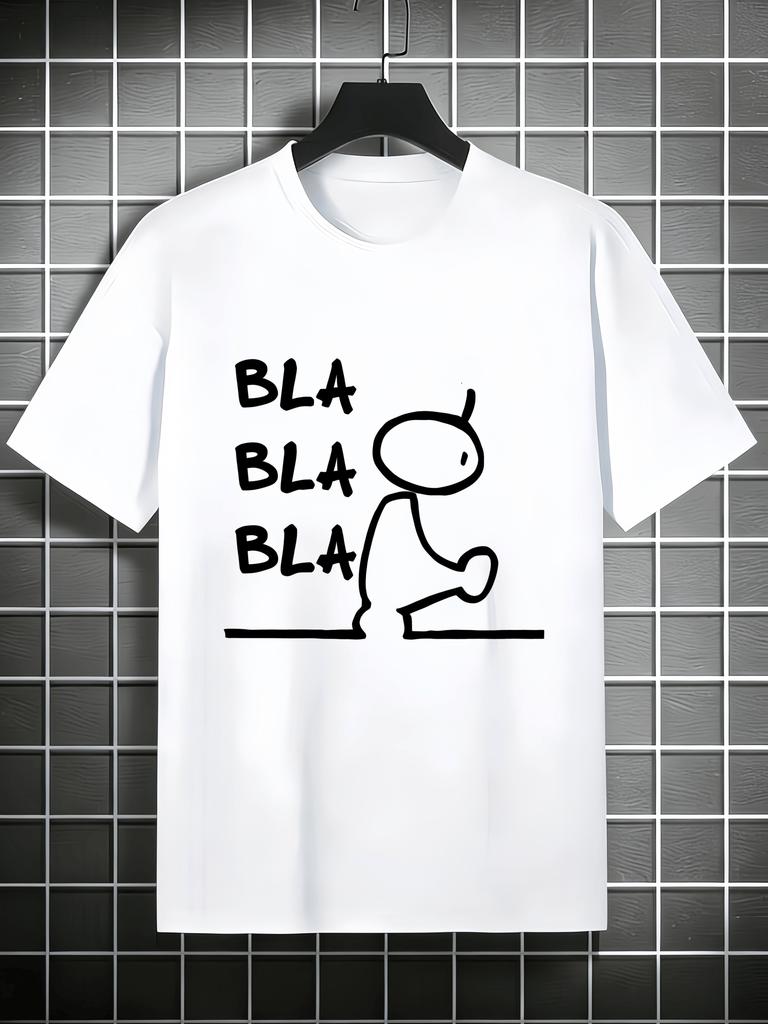 Unisex Red Crew Neck Tee Stick Figure Bla Bla Text Print Oversized Short Sleeve Unisexs Summer Streetwear Casual Daily Basic Wear Top