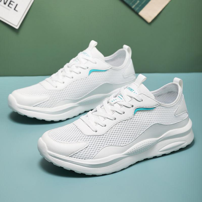 Weiße hohle atmungsaktive Mesh-Obermaterial Herren Freizeitsneaker Niedriger Preis Outdoor Sportlich Schlicht Leicht Bequem Männliche Sportschuhe
