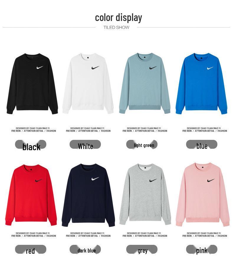 Herenkatoenen sweatshirt met ronde hals: Lente/Herfst Losse Pasvorm, Grote Maten, Effen Kleur, Sportkleding voor Koppels, T-shirt Jas met Lange Mouwen en Logo.