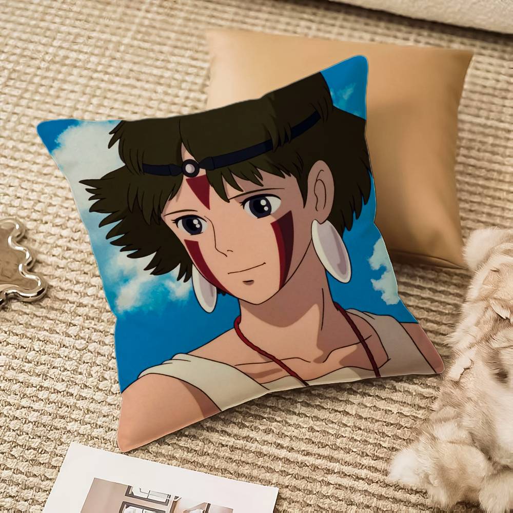 

Anime P-Princess M-Mononoke Pillow Case Anti-dustmite Pillowcase Invisible zipper silky plush Sofa 12x12Inch