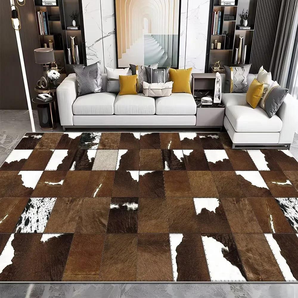Modern Imitation Cowhide Luxury Living Room Carpet Sofa Area Rugs Bedroom Large Decorative Rug Washable Porch Anti-Slip Mat