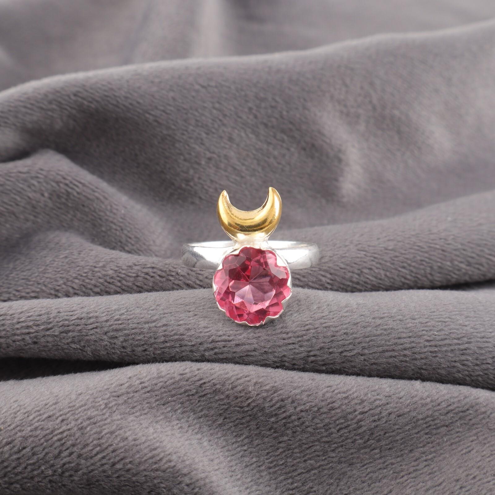 

Драгоценный камень Розовый Турмалин Серебро 925 пробы Украшения ручной работы Обручальное кольцо RR-58-13 13