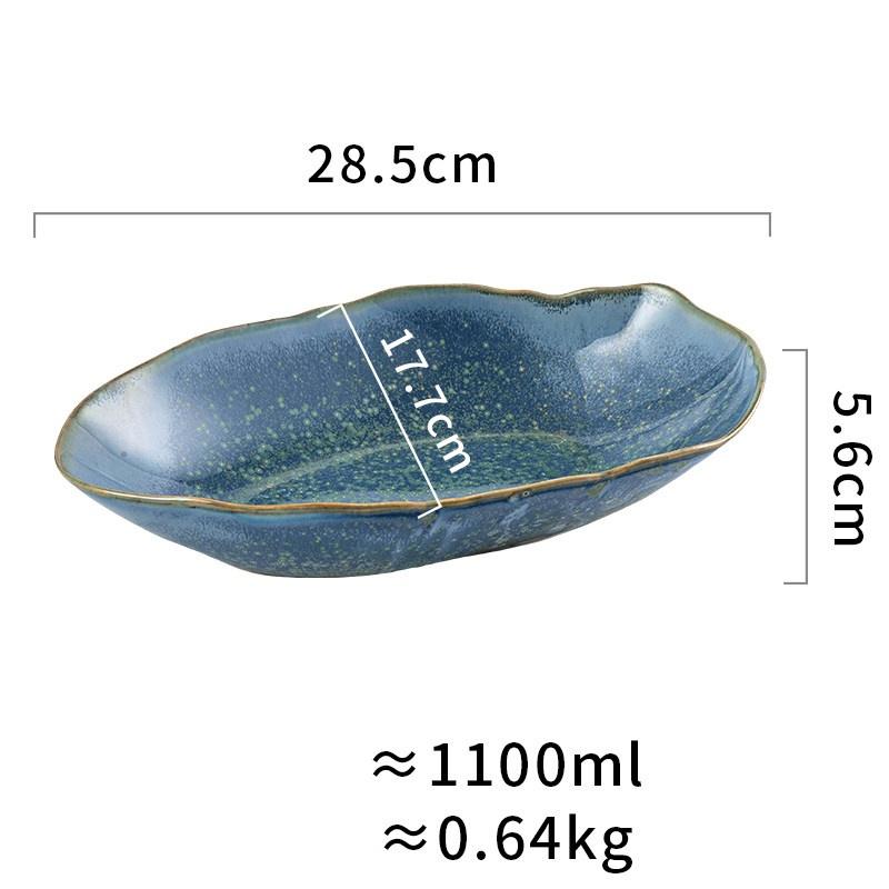 Elegant western style red blue green plate irregular ceramic creative oval salad tray deep dish ellipse fish japanese dish set