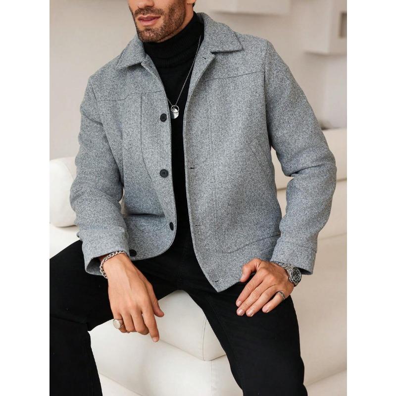Men S Casual Long Sleeve Turn Down Collar Jacket Solid Color Multiple Colors
