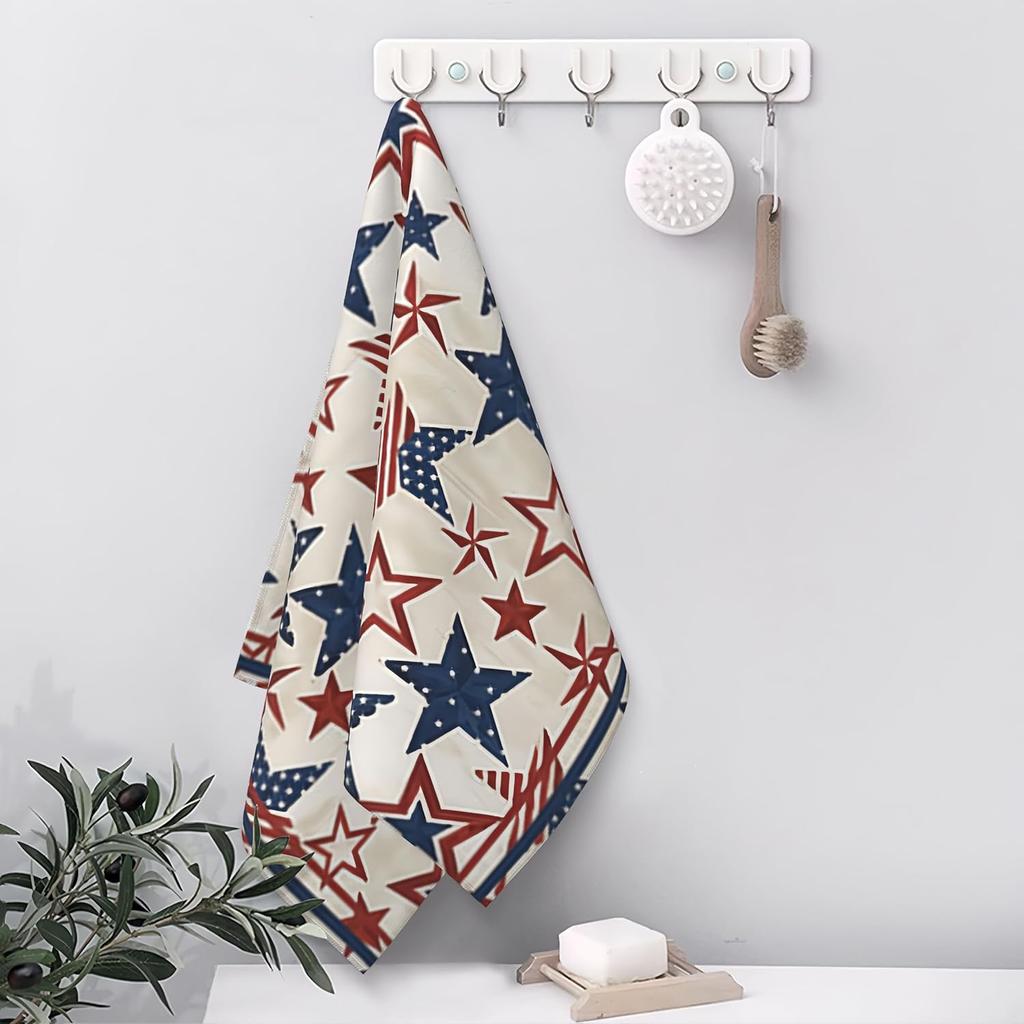 Patriotic 4th of July Kitchen Towels Dish Towels Set of 2,Strip Shaped Star Holiday Hand Towels 18x26 Inch Drying Dishcloth,Independence Day Dish