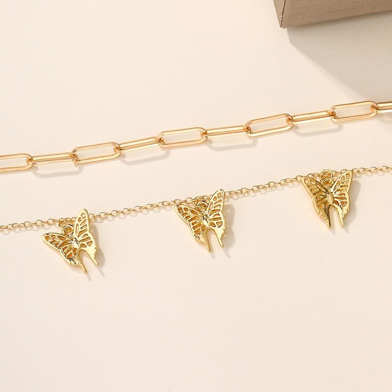 Alloy Butterfly Thick Chain Pendant Jewelry Fashionable Personality Stacked Double Necklace