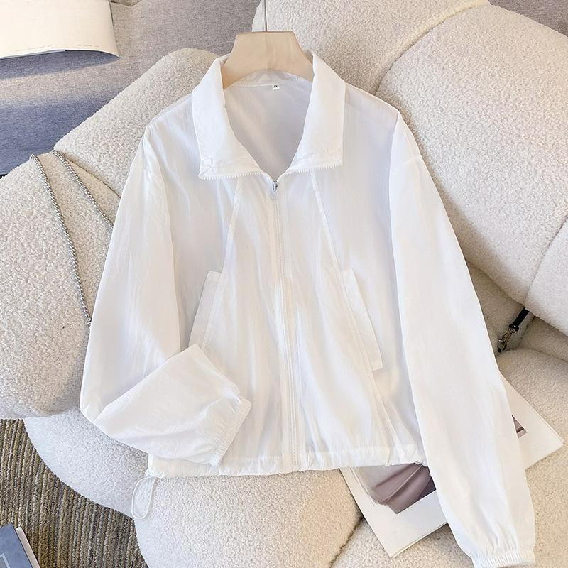 

Lapel Sunscreen Clothing Women s Summer Lightweight Short Fashion Western Style Blouse Design Sense Jacket Air-conditioning Shirt 2XL білий