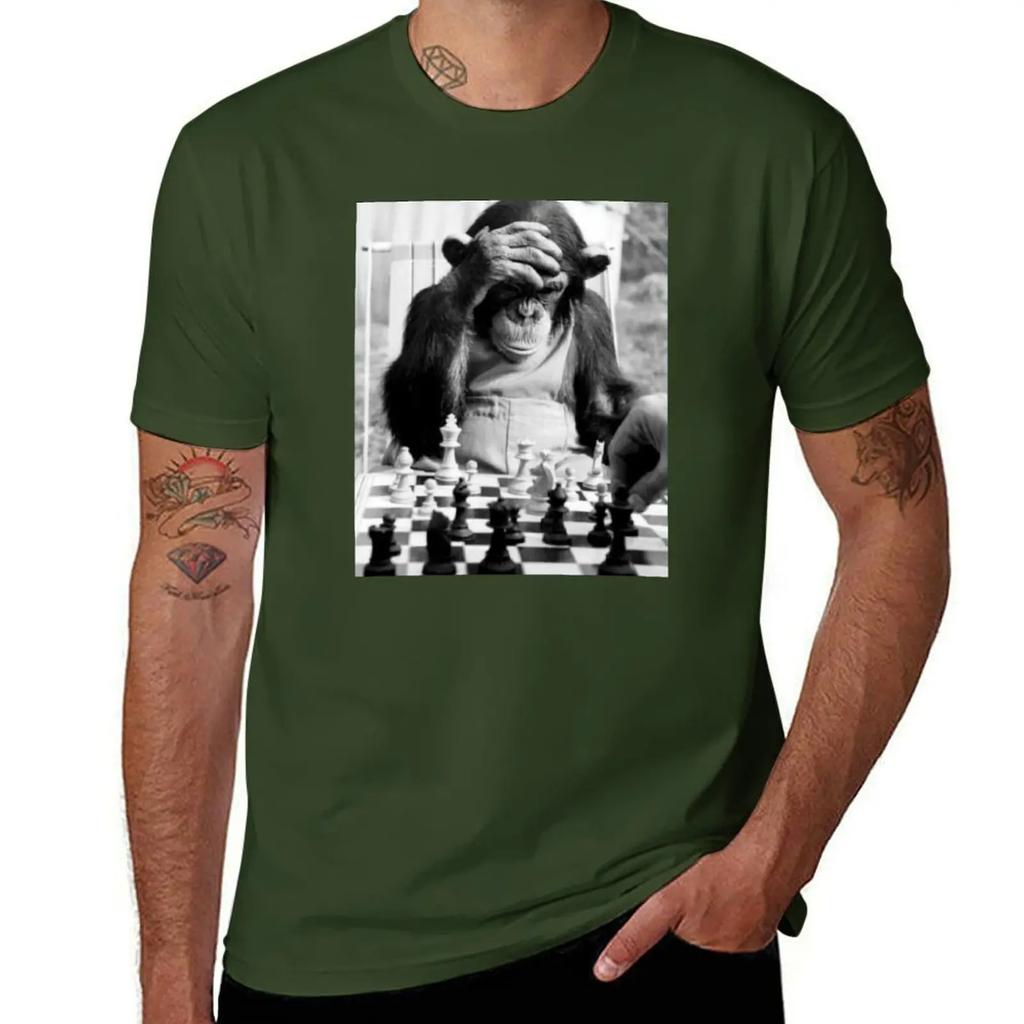 Funny Chess Monkey Checkmate King Chessboard 3d Chess Pawn Room Smart Monkey Genius Iq Game Night Board Game Chimpanzees T-Shirt