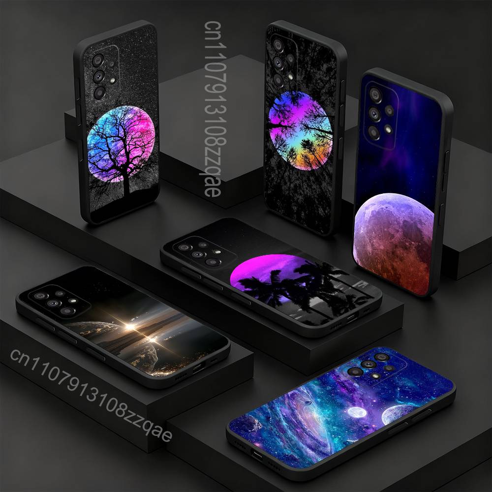 Moon Galaxy Universe For Samsung S 26,25,24,23,22,30,21,10,9,Ultra,Plus,Lite,FE,4,5G Black Soft Case Phone Case