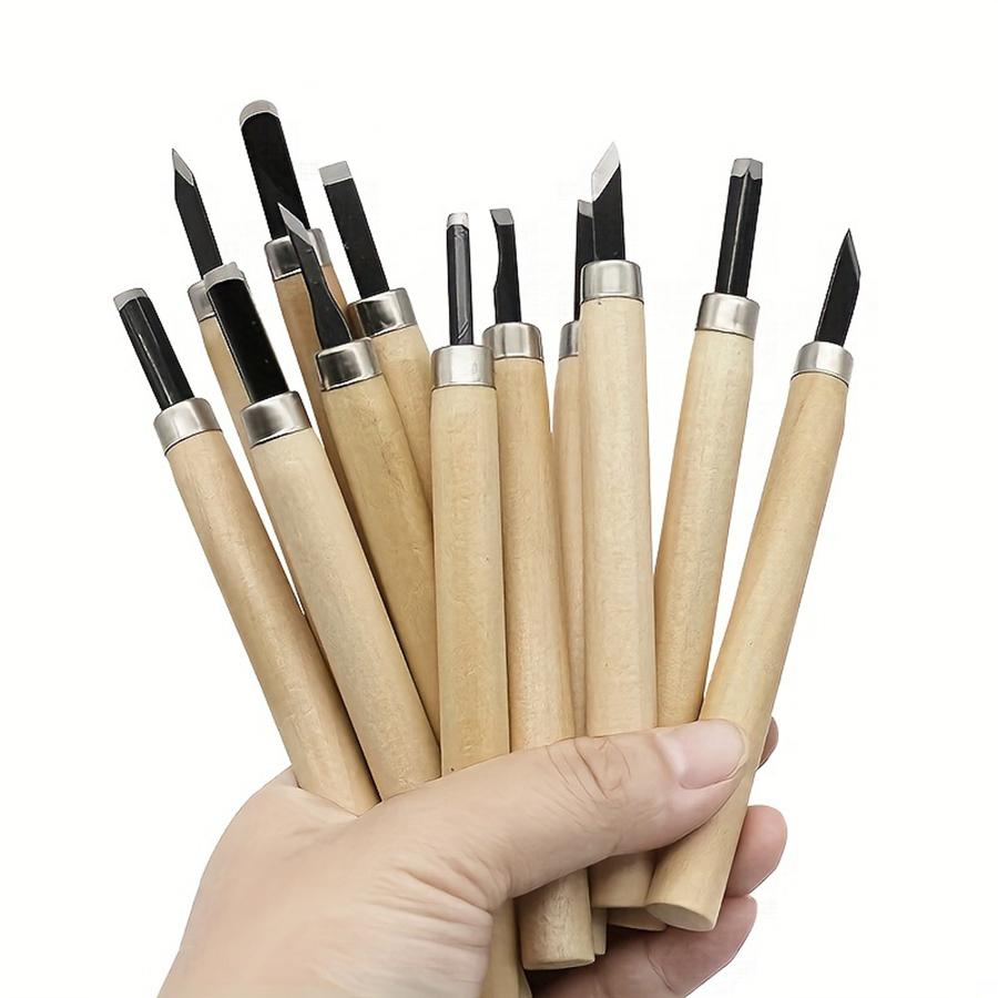 6-12pcs High Manganese Steel Engraving Knife with Wooden Handle Professional Handmade Wood Carving Chisel Tools Kit