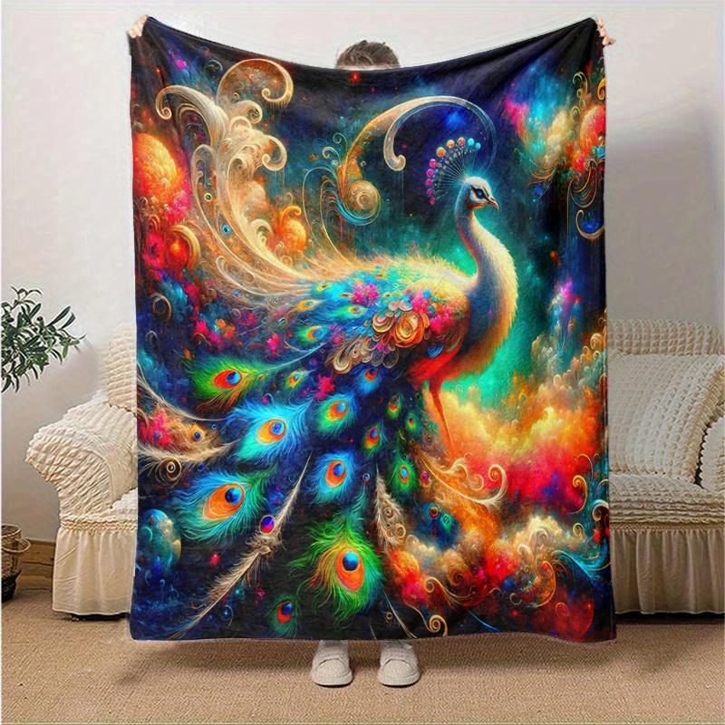 1pc Peacock in a Vibrant Dreamlike Landscape Blanket, Soft for Room Decor, Perfect Gift and Fans, Living Room, Travel, Camping, Car Blankets