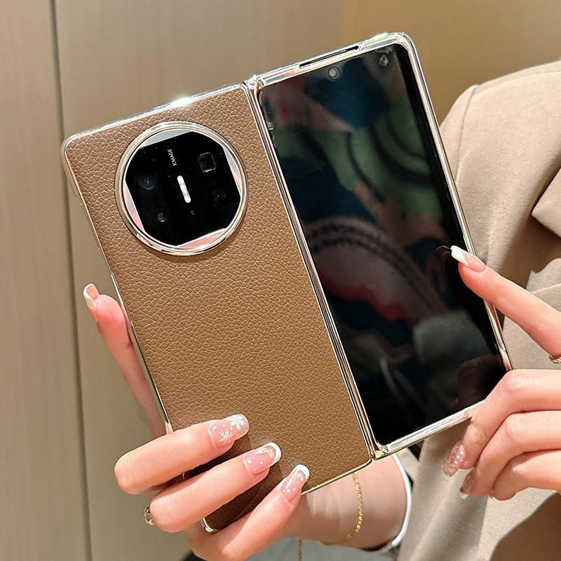 

Moblie Phone Case for Huawei Mate X6 X5 X3 Electroplated Lychee Pattern Leather Shell for Huawei Pocket2 Simple Luxury Cover Huawei Mate X5 глибокий кавового кольору