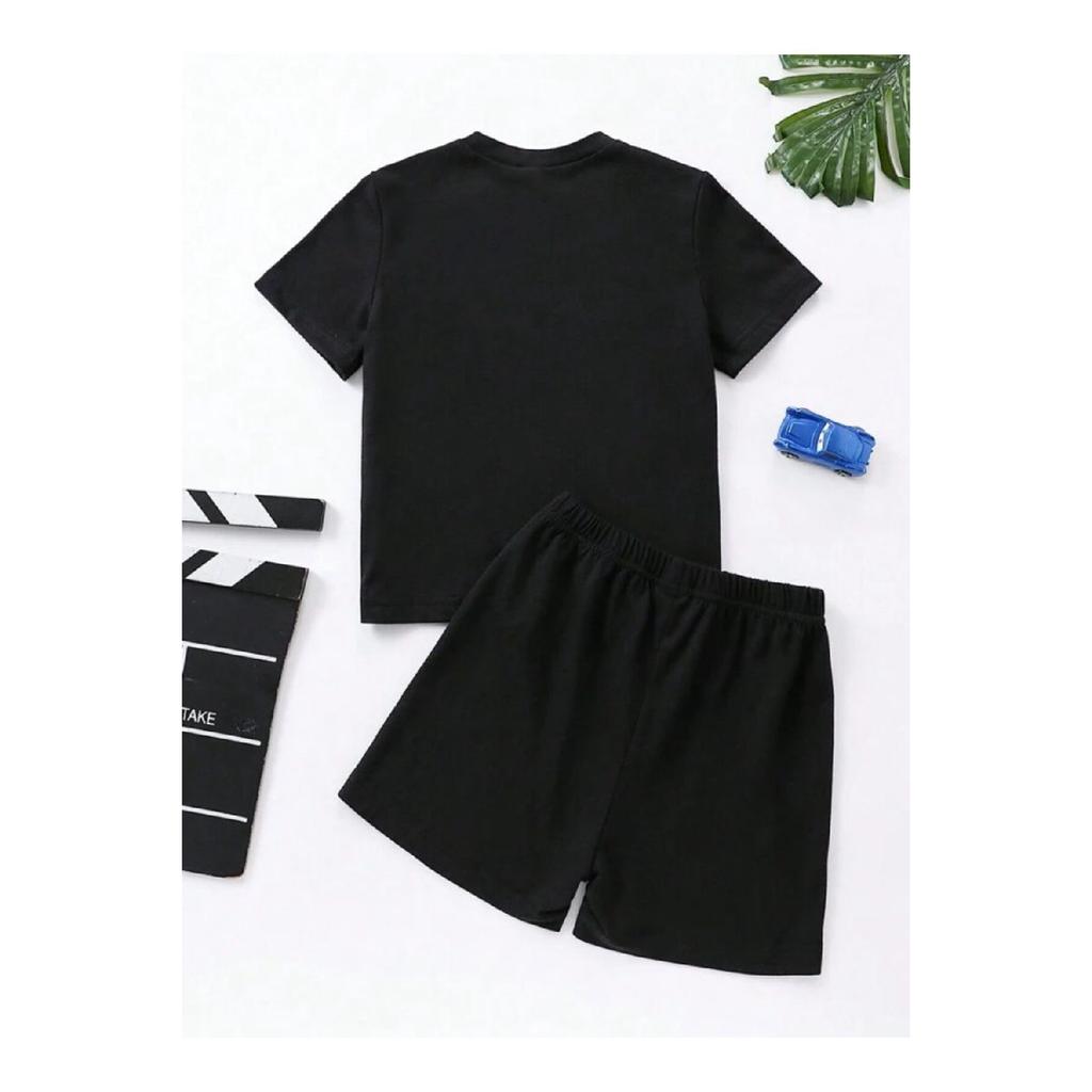 Boy's King Printed Black And White Shorts T-shirt Set