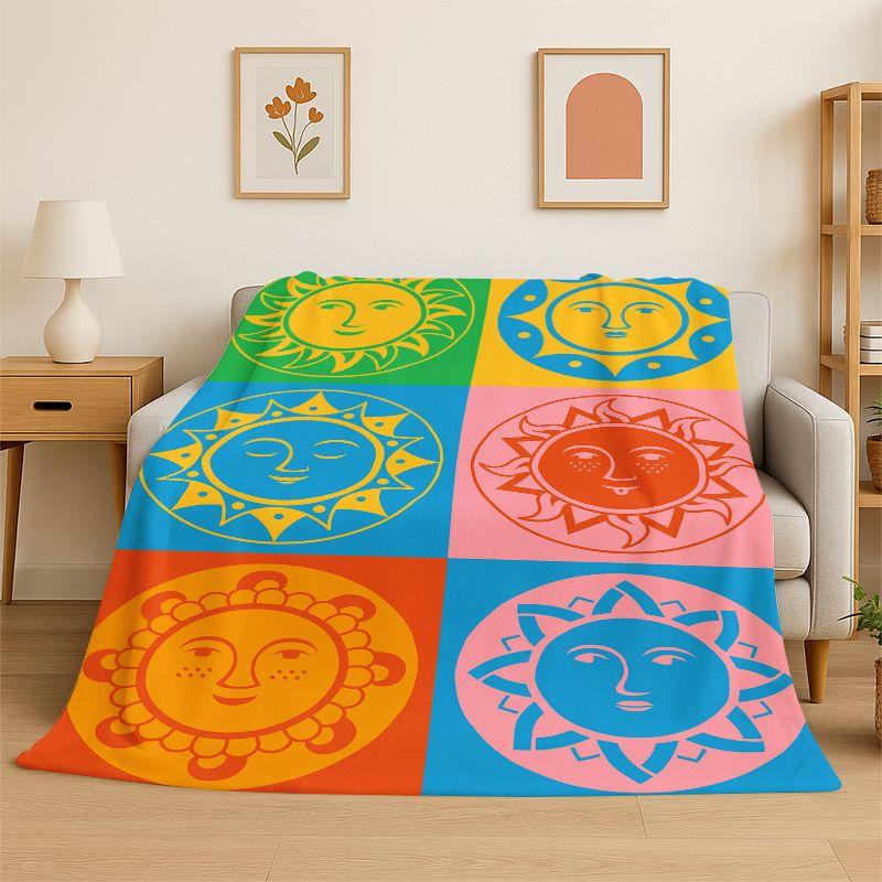Cartoon Sun Moon Tarot Divination Magic Flannel Blanket Soft Throw Blanket for Bedroom Living Room Bed Travel Camping Picnic Nap