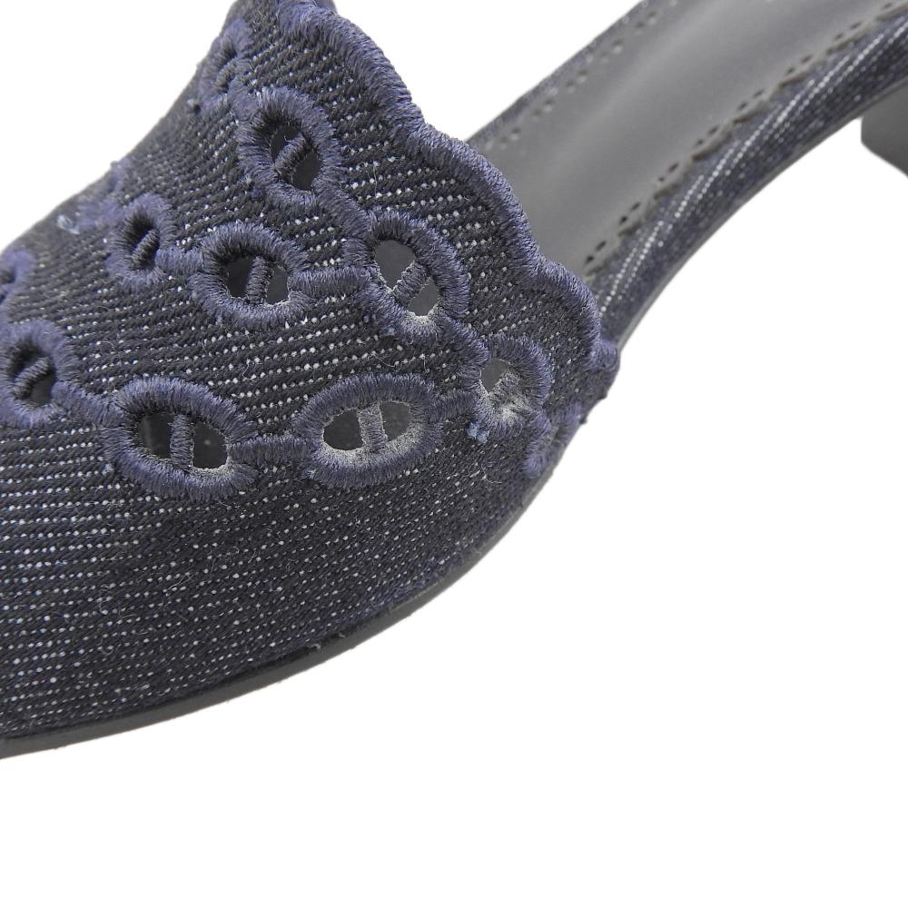 HERMES Excellent condition Gladys Chaine d'Ancre denim mule pumps, women's, navy, size 35 1/2 shoes 35 1/2 NavyUsed