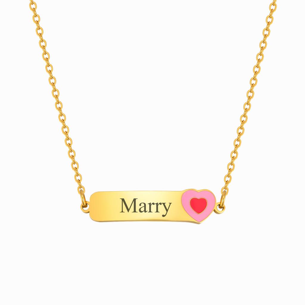 Letterable Personalized Stainless Steel Flat Cross Chain All Light Bending Brand Corroded Epoxy Heart Children'S Necklace Nc-1943