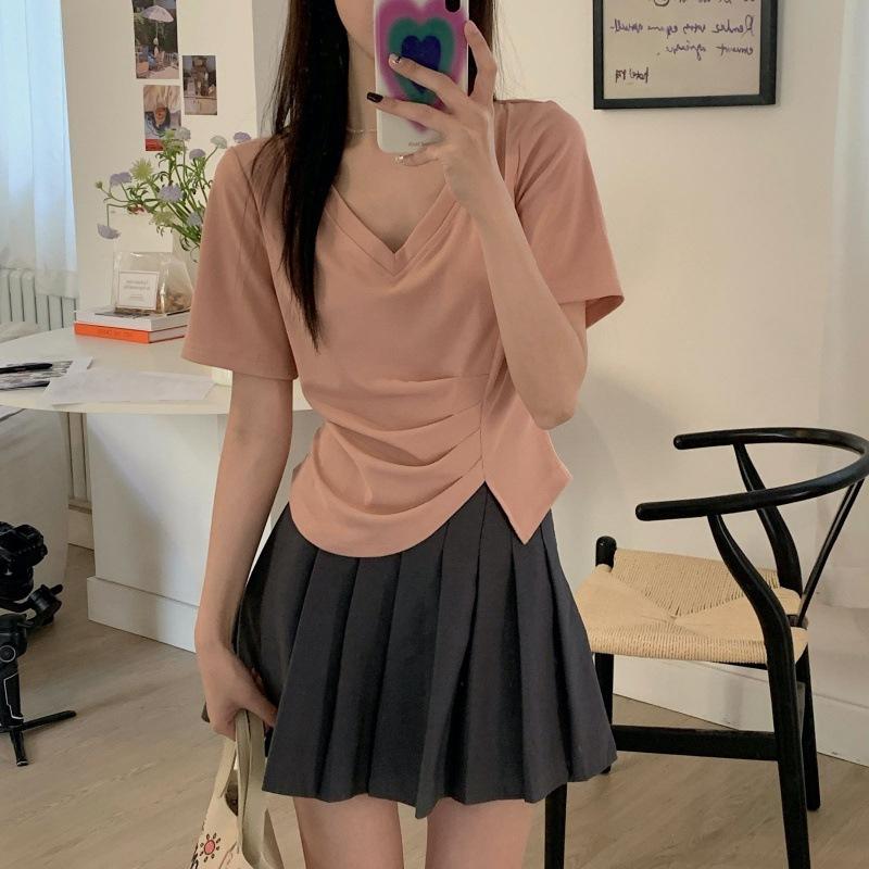 

* Design Sense Niche Front Shoulder Short Sleeve Schoolgirl T-Shirt Summer New Comfortable Irregular Short Spice Girl On M [recommended 40-50kg ] розовый