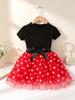 Mädchen Kurzarm Gepunktetes Tüllkleid Kinder Frühling Sommer Prinzessinnenkleid