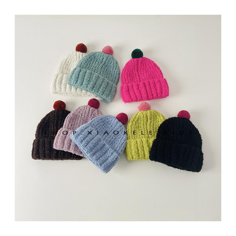 Children's Knitted Hat Autumn and Winter New Cute Fur Ball Baby Warm Ear Protection Hat Boys and Girls Hat