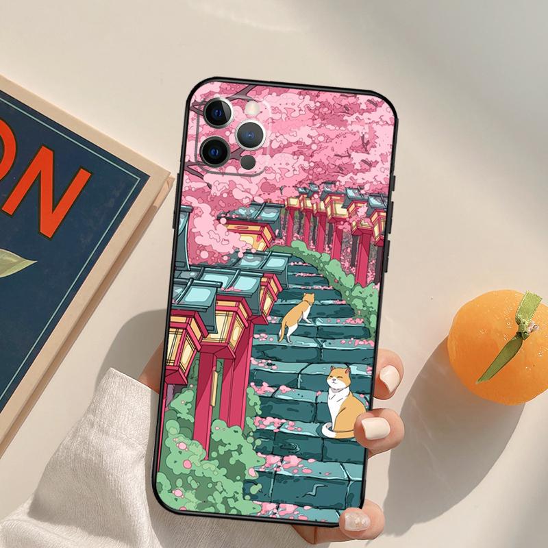 Tokyo Sakura cherry blossom landscape Funda Case For iPhone 16 15 14 Pro Max 11 12 13 Pro Max Mini XR 16 15 Plus 16e Phone Cover