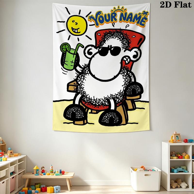 Custom Name sheepworld Wall Tapestry Aesthetic Wall Hanging Printed Fabric Blanket Decorative Tapestries for Bedroom Living Room Home Decor