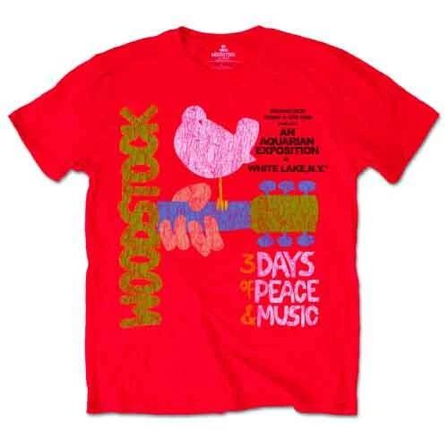 Woodstock Men s Classic Vintage Poster T-Shirt, Red, Small M