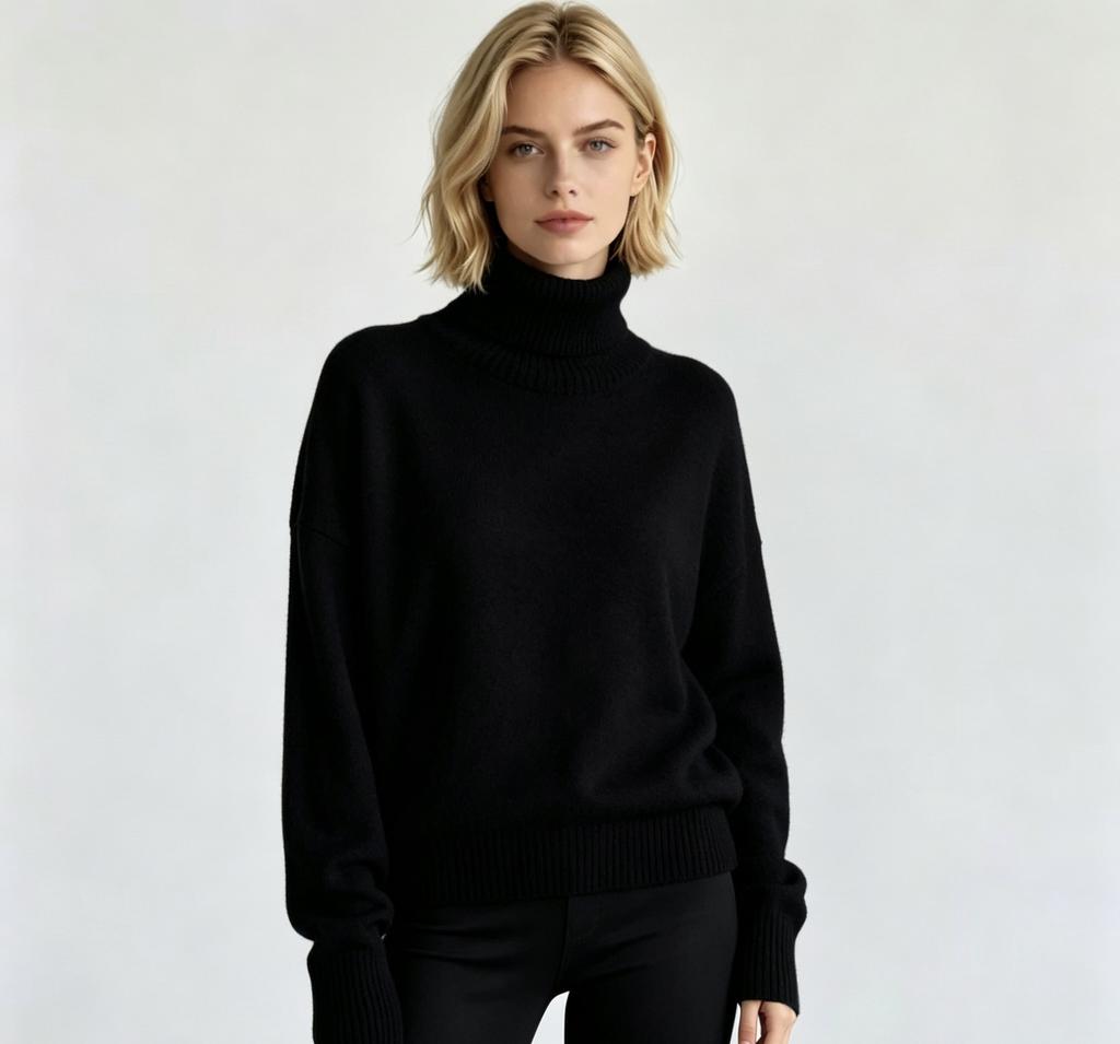 Russian Cross-border Bestseller Solid Color Basic Loose High-neck Pullover Sweater for Women, Casual Warm Pullover