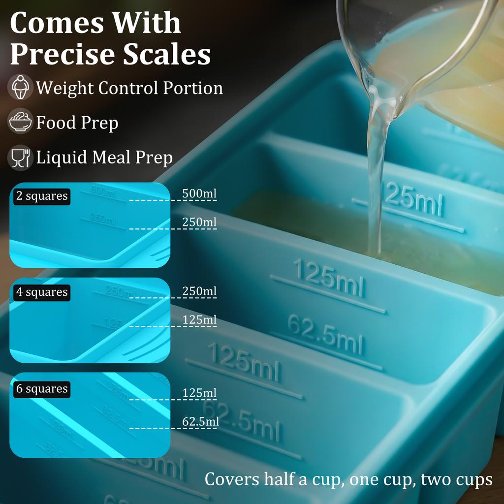 2/4/6 Grid Big Ice Tray Mold Silicone Freezer Tray with Lid Fridge Food Soup Storage Box Ice Tray Mold Ice Blocks Maker Model