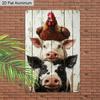 2D Flat 1pc Vintage Aluminum Sign Farm Animals Stacked Cow Pig Chicken Wall Decor Plaque for Home Kitchen Farmhouse Countryside Decor