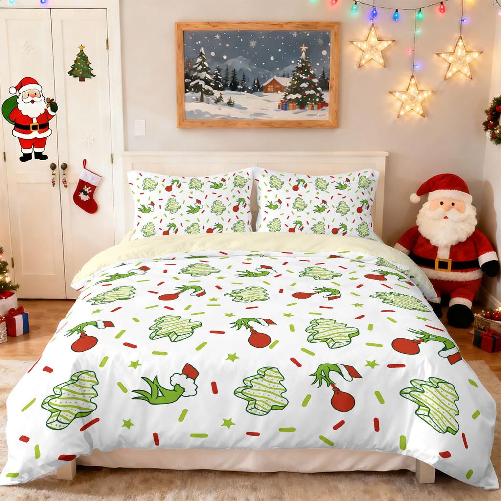 Bed Three-Piece Set Green Hair Monster Hand Pillow Cover Quilt Cover Digital Printing Bedding