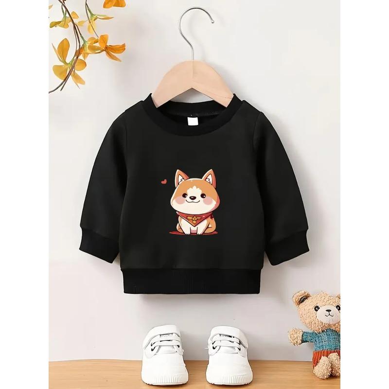 Kids Crewneck Sweatshirt, Cartoon Shiba Inu Graphic Print, Spring Autumn Casual Tops