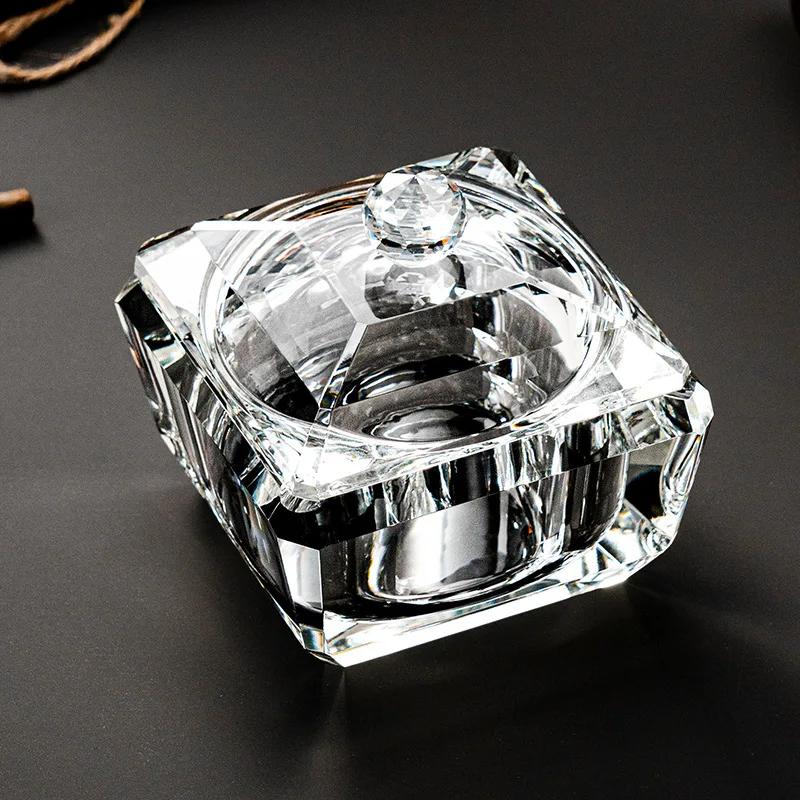 Luxury Crystal Glass Ashtray with Lid Household Wind and Fly Ash Cigar Ashtray Living Room Home Decoration Cigar Accessories