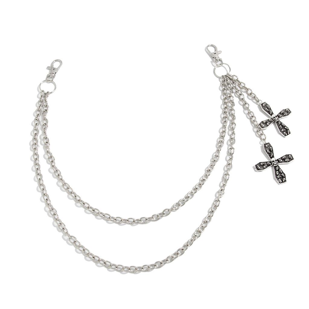 Hip Hop Metal Cross Pendant Jeans Chain, Sweet Cool Spice Girl Metal Chain Tassel Waist Chain